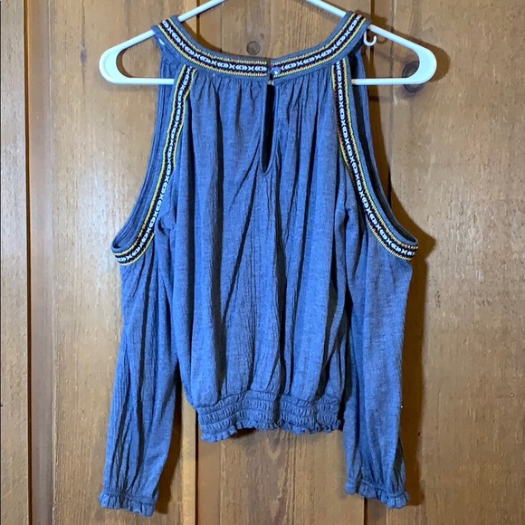 blue open shoulder top - Picture 3 of 5